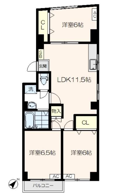 ヴィラ関(3LDK/2階)の間取り写真
