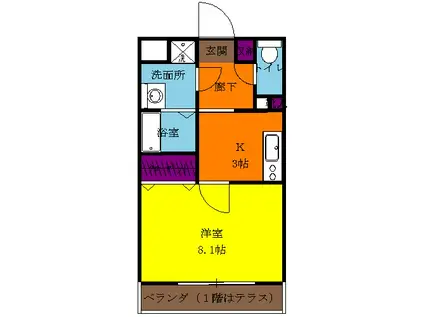 シティパレス南林間(1K/3階)の間取り写真