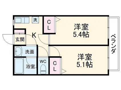 アクアシティ行徳A(2K/1階)の間取り写真