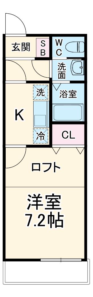 リヴィエール湘南Ⅲ(1K/2階)の間取り写真