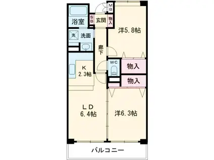 ベルウッド一之江(2DK/1階)の間取り写真