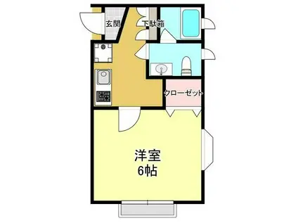 ラ・コリーナ山手(1K/2階)の間取り写真