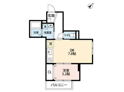 ファビュラス(1DK/2階)の間取り写真