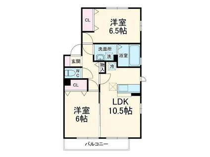 カーサヴェルデ Ⅱ(2LDK/1階)の間取り写真