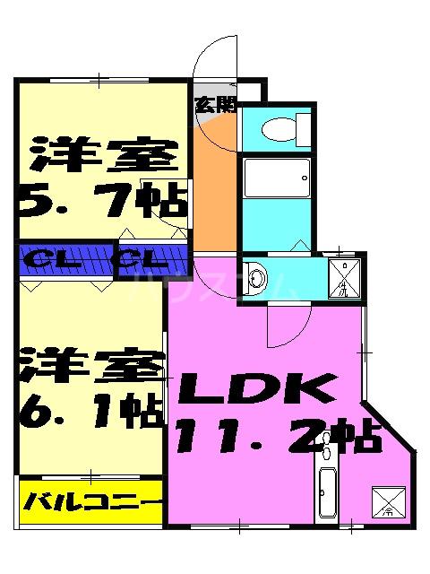 ミリアビタ翼(2LDK/3階)の間取り写真