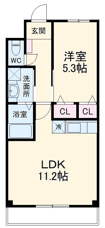ラ・ベルヴィ(1LDK/2階)の間取り写真