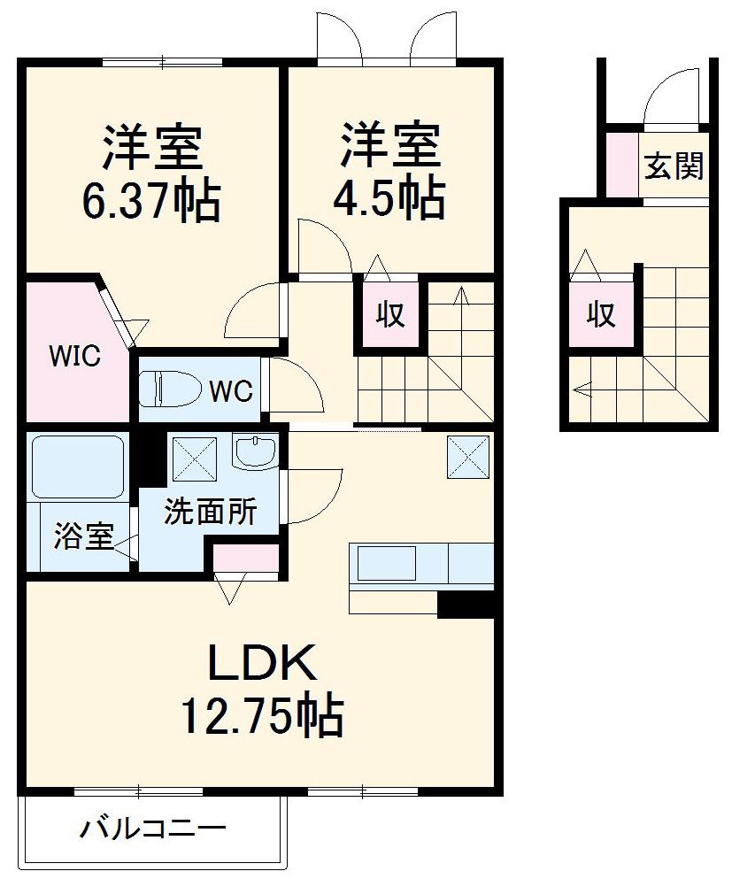 グロリア湘南参番館(2LDK/2階)の間取り写真