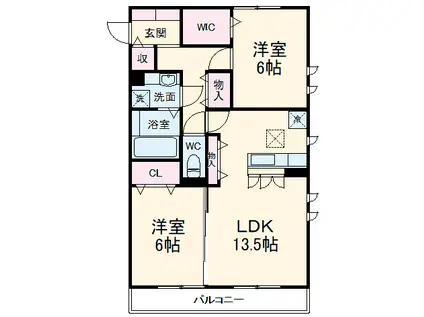 グラン レーヴ1(2LDK/1階)の間取り写真