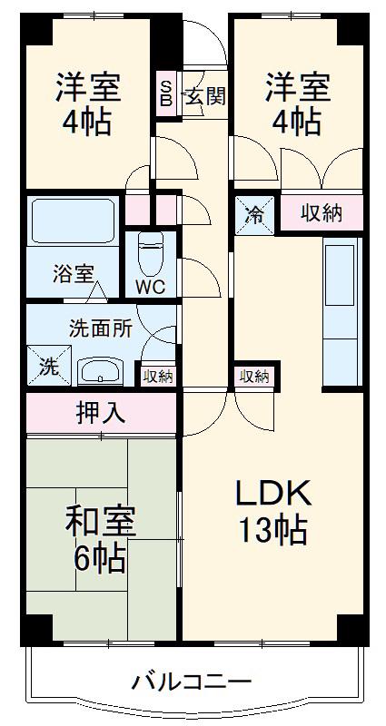 リヴェール南八幡(3LDK/1階)の間取り写真