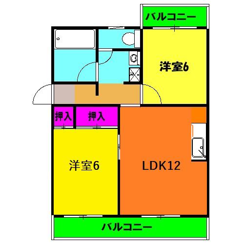 アミスターⅡ(2LDK/2階)の間取り写真