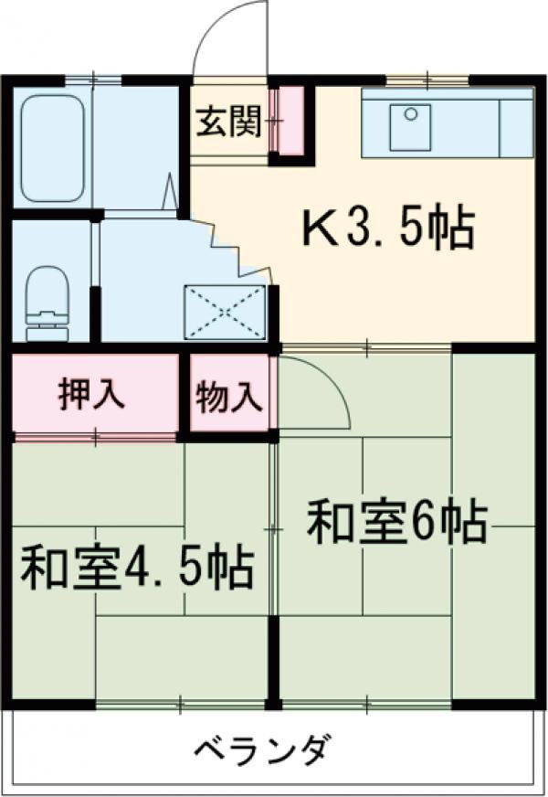 第3四季荘(2DK/2階)の間取り写真