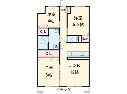 グローバル錦パークⅠ(3LDK/2階)の間取り写真