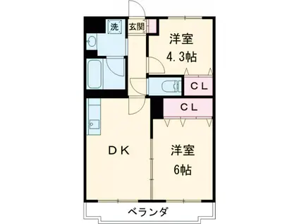 グローバル錦パークⅠ(2DK/1階)の間取り写真