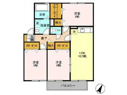 ファミーユつくば A棟(3LDK/2階)の間取り写真