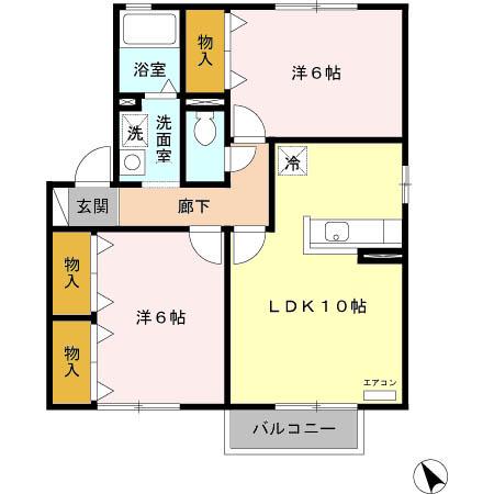 パストラーレA(2LDK/2階)の間取り写真