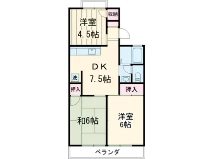 旭レジデンスB(3DK/2階)の間取り写真