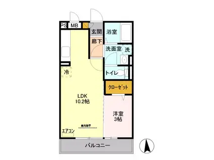 エスポワール(1LDK/3階)の間取り写真