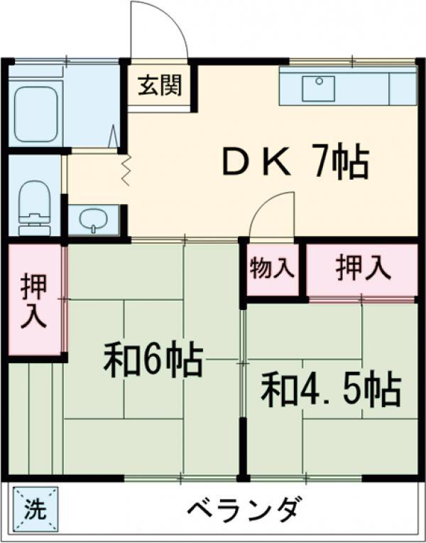 コーポ モネ(2DK/2階)の間取り写真