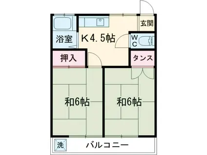 ときわ荘(2K/1階)の間取り写真