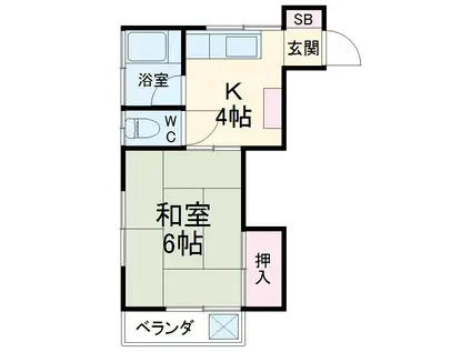 ハイツ須賀A棟(1DK/2階)の間取り写真