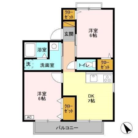 ウィステリアおゆみ野A・B・C(2DK/2階)の間取り写真