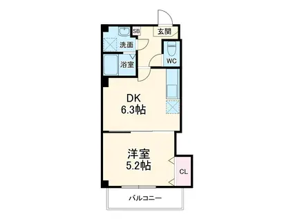 シャトー・ブリュー(1DK/2階)の間取り写真