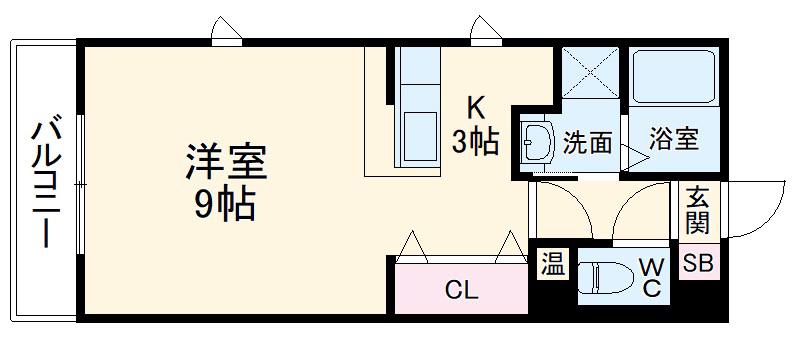 S・AMK(1K/3階)の間取り写真
