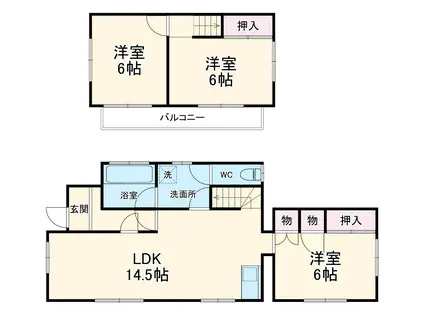 千葉都市モノレール 千城台駅 バス乗車時間：10分 宮田バスバス停で下車 徒歩5分 2階建 築50年(3LDK)の間取り写真