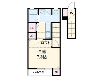 フラットテラス(1K/2階)の間取り写真