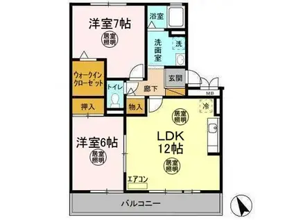 メゾンドォ渕谷A・B(2LDK/1階)の間取り写真