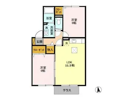 サンアベニューⅡ(2LDK/1階)の間取り写真