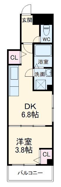 グランフェリオ本町(1DK/2階)の間取り写真