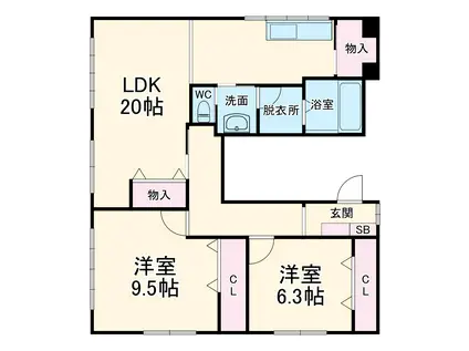 サンセットヒル鴨江(2LDK/2階)の間取り写真
