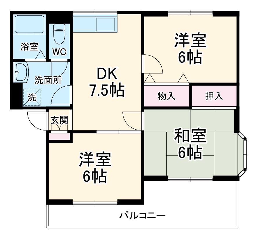 ヴァンベ-ル東川口Ⅲ(3DK/1階)の間取り写真