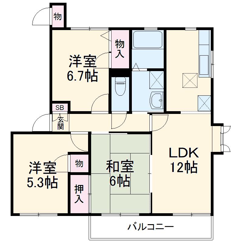 アーク・シャラ(3LDK/1階)の間取り写真