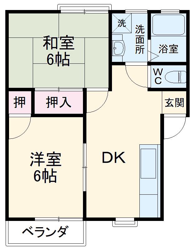 サンライフ中A(2DK/1階)の間取り写真