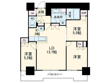 シティタワー蕨(3LDK/26階)の間取り写真