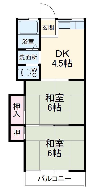 第二神明ハイツ(2DK/2階)の間取り写真