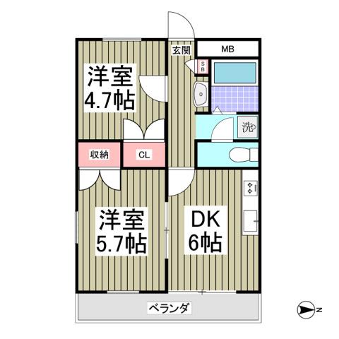 ウイニングイースト(2DK/1階)の間取り写真