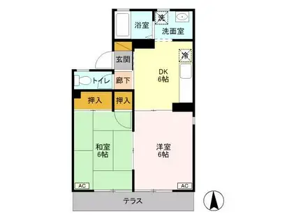 ラークヒルズA棟(2DK/2階)の間取り写真