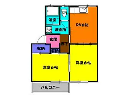 ライムささがせ Ⅱ(2DK/2階)の間取り写真