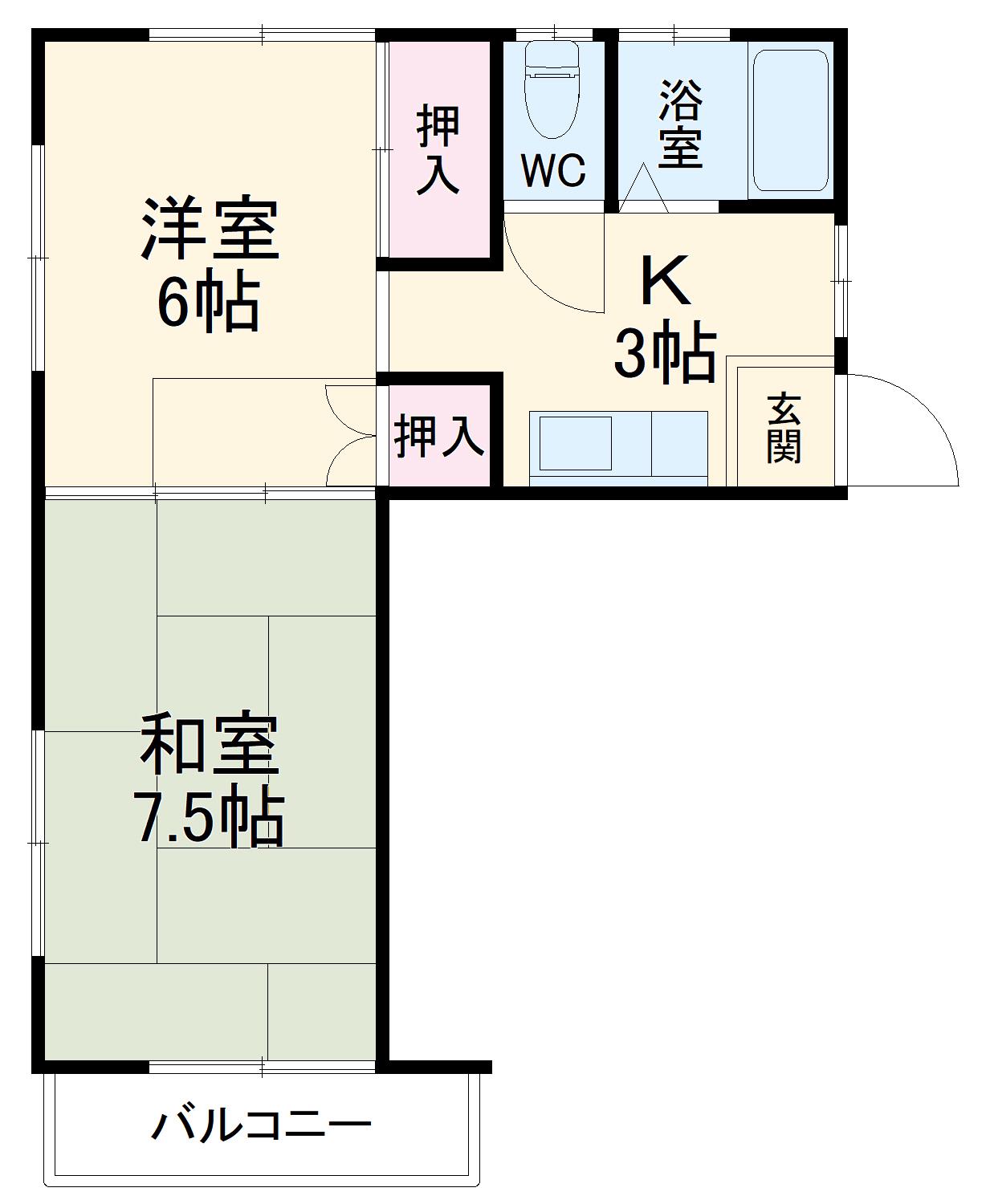秋保ハイツ(2K/2階)の間取り写真