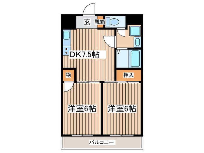 グランデール鵜野森(2DK/2階)の間取り写真
