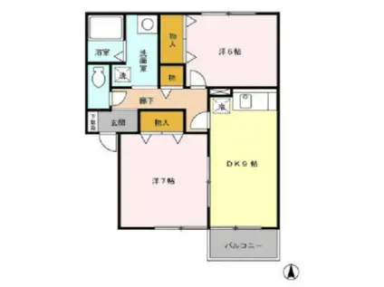 ルミエールB(2DK/2階)の間取り写真