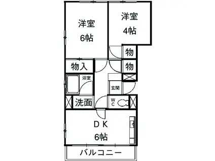 ポルトボヌール深谷(2DK/5階)の間取り写真