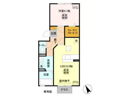 ヴェルデコリーナ壱番館(1LDK/1階)の間取り写真