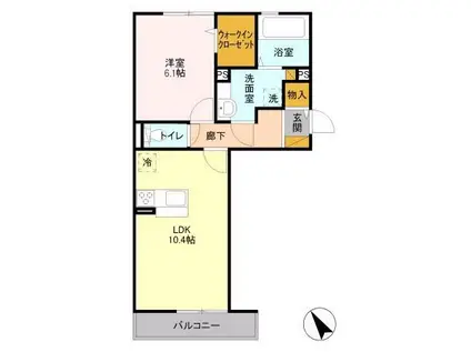 R.ザウバー(1LDK/2階)の間取り写真