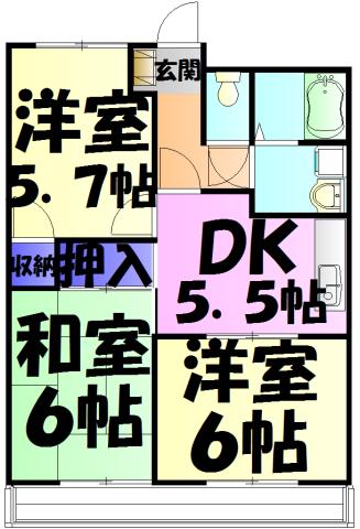 ファインパークⅠ(3K/1階)の間取り写真