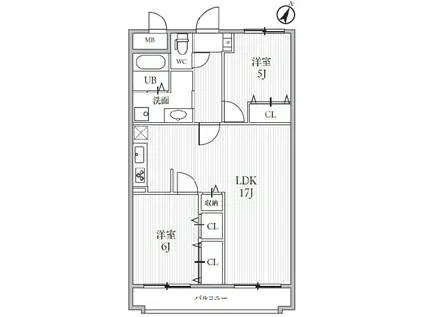 サンライズヒル朝日ヶ丘C棟(2LDK/2階)の間取り写真
