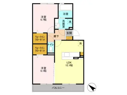 コモンシティハイツⅠ(2LDK/2階)の間取り写真